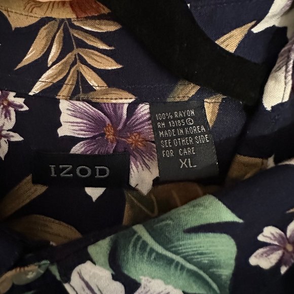 Izod Y2K men’s size XL blue tropical print button front short sleeve shirt - Picture 4 of 6